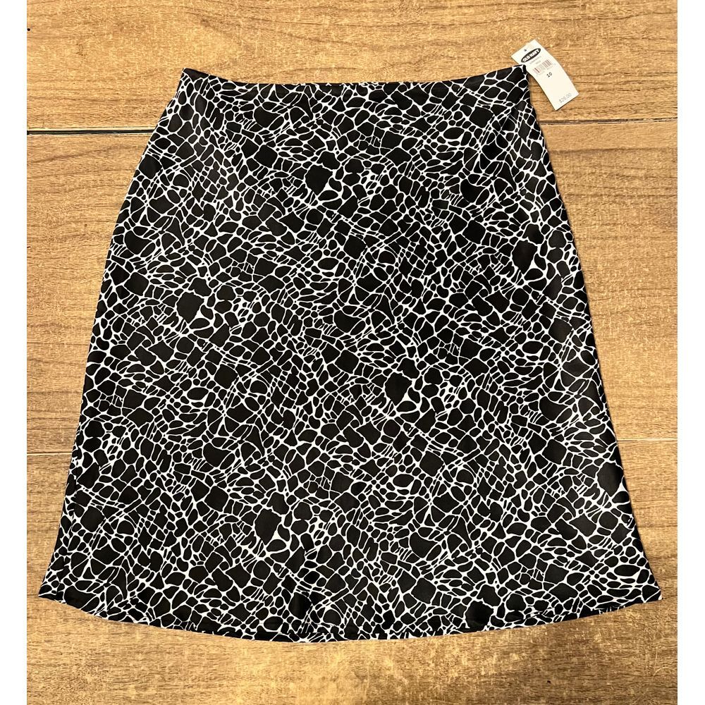 Y2K Old Navy Collection Black + White Abstract Midi Silk Like Skirt SZ‎ 10 NWT
